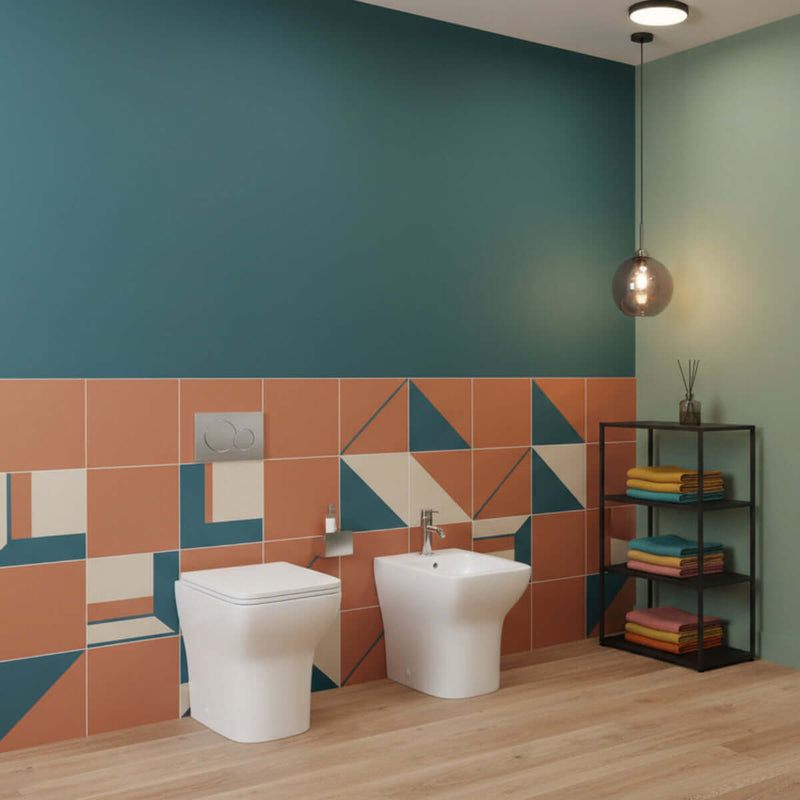 Sanitari filomuro BathCore modello Tuono con sedile SoftClose 49.5x36 H. 42.5 cm - Bianco lucido
