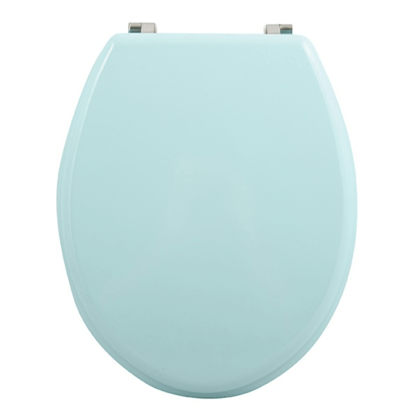 Sedile WC universale modello KLAK realizzato in MDF Verde Pastello e Cerniere in acciaio inox