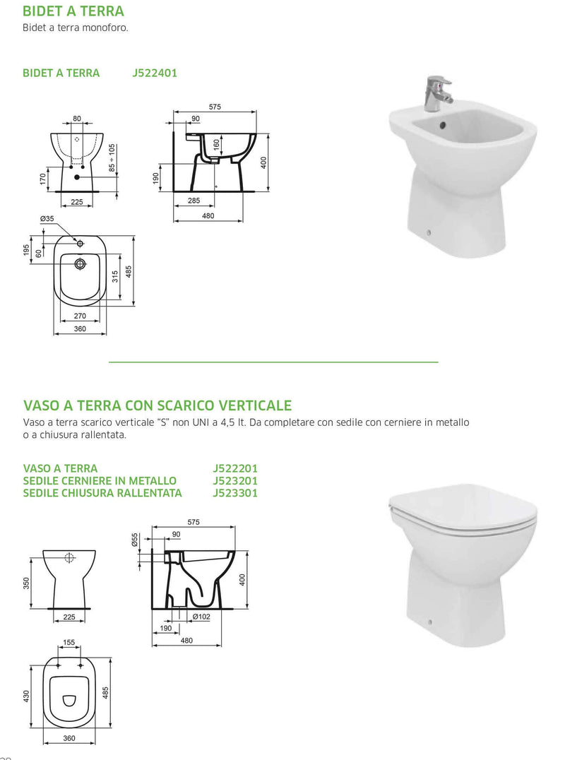 Sanitari a terra distanziati da parete Dolomite Gemma 2 WC + sedile tradizionale e Bidet