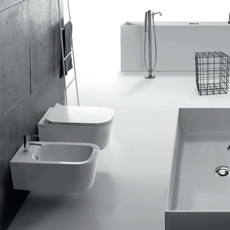 Coppia di sanitari sospesi 55x35 cm serie MEG11PRO di Ceramica Galassia con sedile soft close
