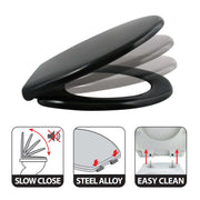 Sedile WC termoresistente Easy Clip con cerniere in Acciaio Inox - Nero