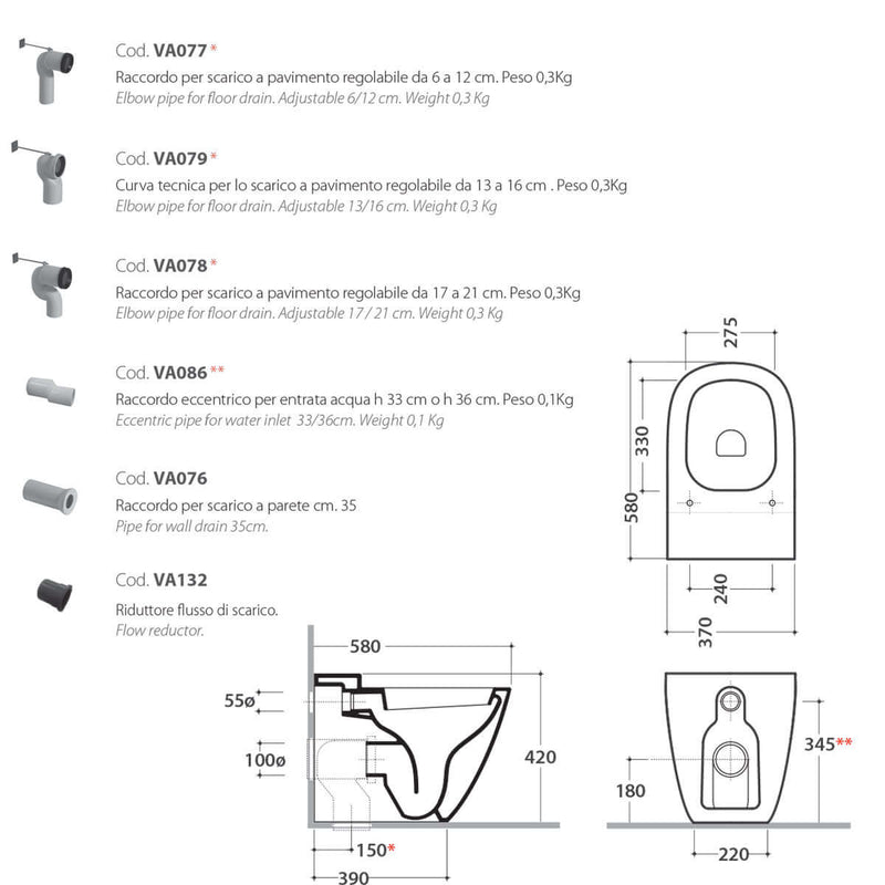 Sanitari Filo parete Ceramica Globo Stockholm MULTI WC + BIDET + SEDILE SOFT CLOSE