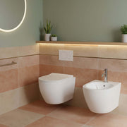 Sanitari sospesi senza brida con Copriwater Soft Close BathCore Aria - Bianco Opaco 52x37 cm