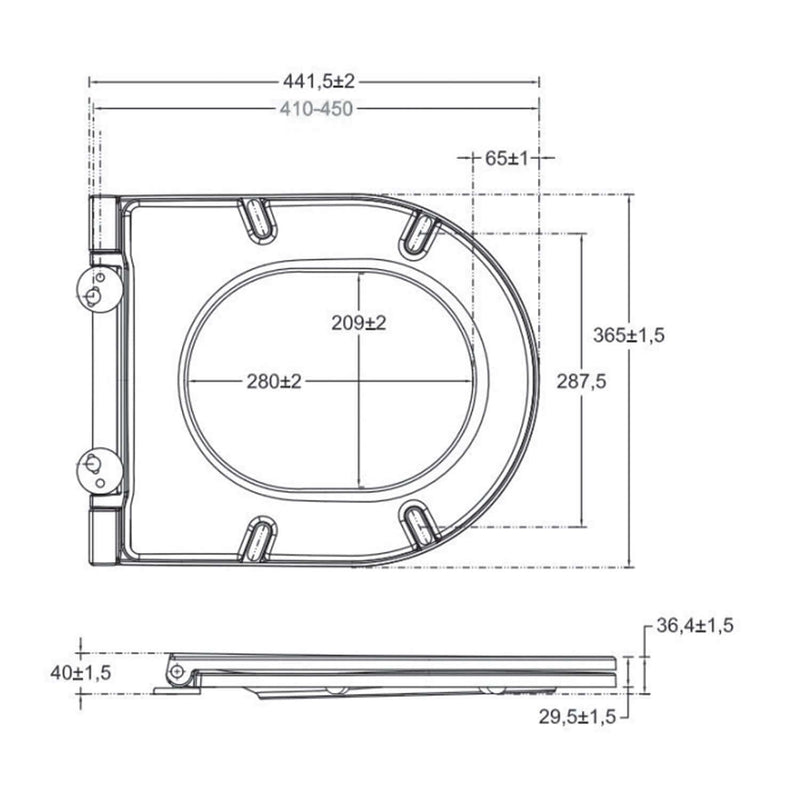 Sanitari Filomuro Rimless con copriwater Soft Close BathCore serie Infinity 53x36