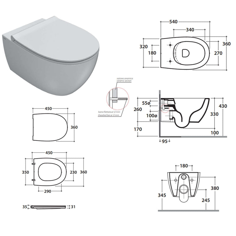 Sanitari sospesi con sedile soft-close 54x36 cm modello 4all Ceramica Globo - Bianco Opaco