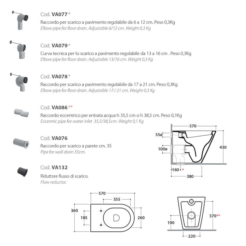 Sanitari Filo Muro Ceramica Globo Forty3  MULTI Fissaggio Ghost scarico traslato con sedile Soft Close