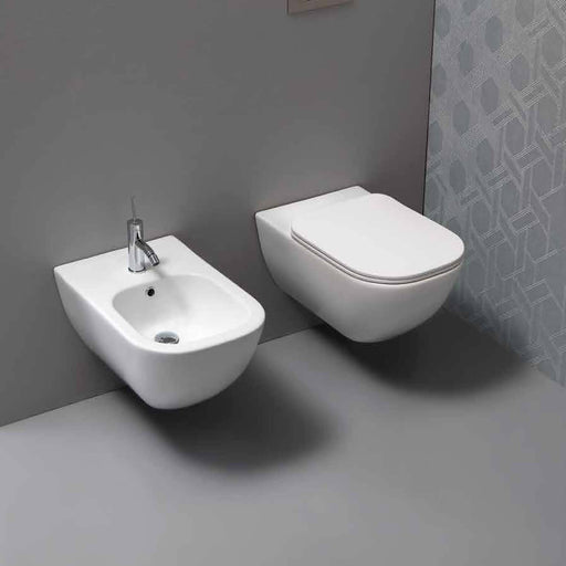 Santari sospesi serie Forever 55 in ceramica bianca con coprivaso chiusura tradizionale - Disegno Ceramica