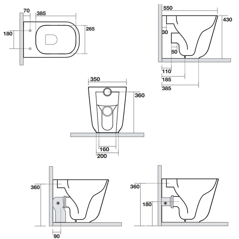 Sanitari filomuro 54x35 cm collezione Tribeca Kerasan con sedile soft close