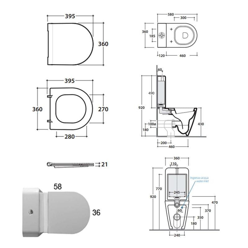 Vaso monoblocco filoparete Multi 58x36 cm modello Forty3 Ceramica Globo - sedile Softclose