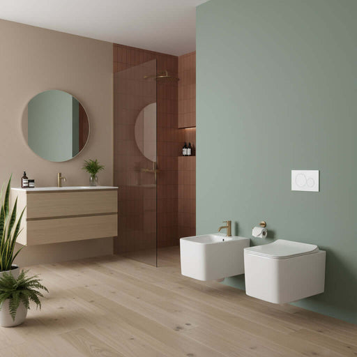 Sanitari sospesi senza brida in ceramica wc-bidet-sedile soft-close slim modello Tak di Althea