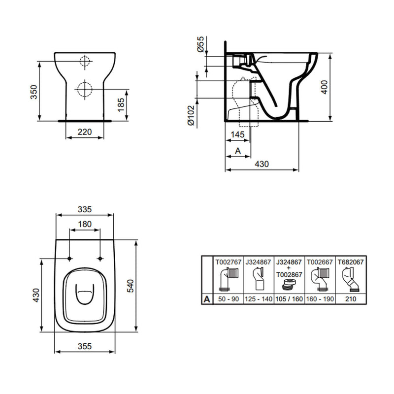 Vaso filomuro Ideal Standard I.life A 54x35