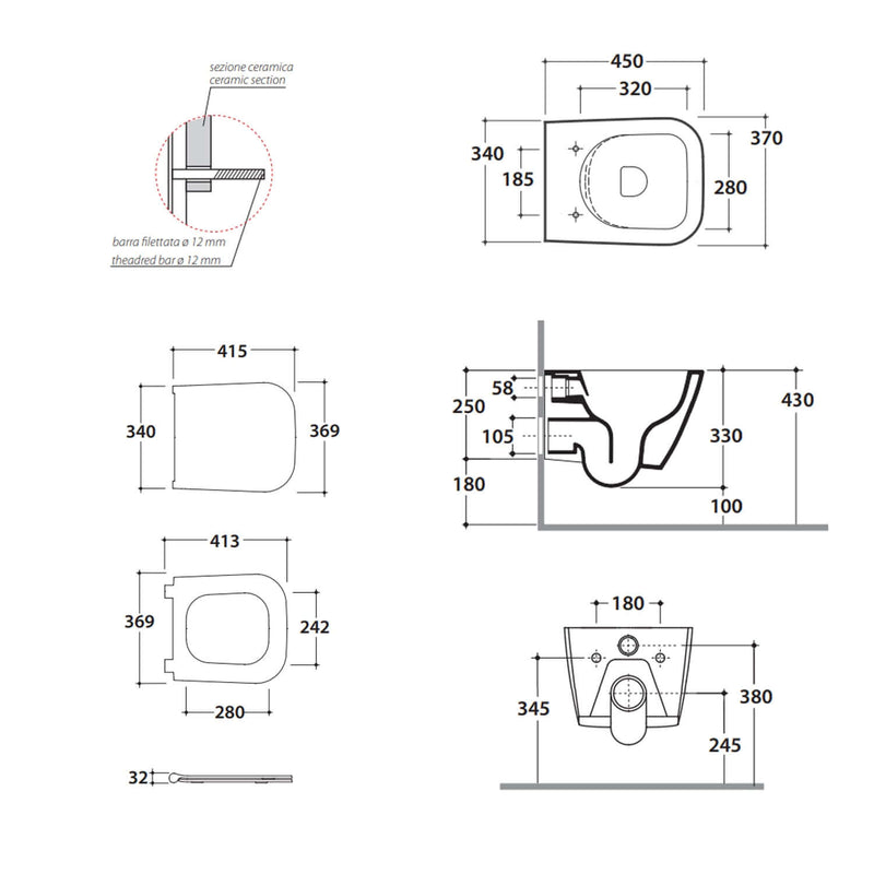 Sanitari Sospesi Ceramica Globo Stone 45 WC + BIDET + SEDILE SOFT CLOSE