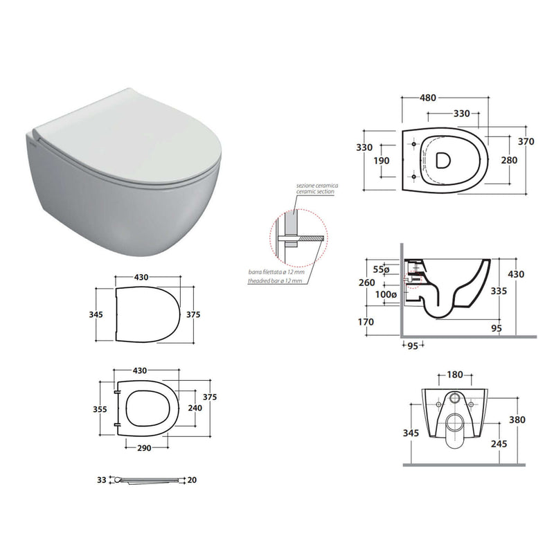 Sanitari sospesi con sedile soft-close 48x37 cm modello 4all Ceramica Globo - Nero Opaco