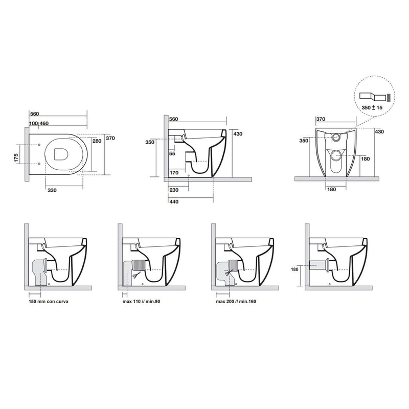 Wc filomuro 56x37 cm scarico traslato collezione Flo Kerasan con sedile soft close