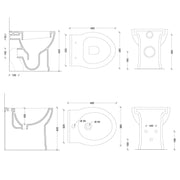 Sanitari filomuro con scarico universale e sedile soft close serie Isola cm 48x38- Nero Opaco