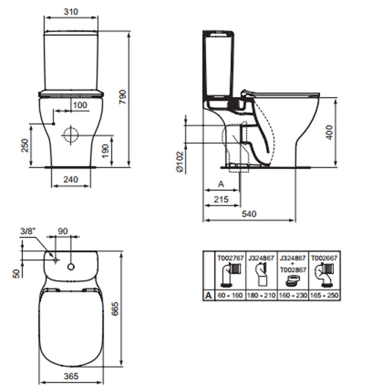 Vaso monoblocco Ideal Standard modello Tesi 66