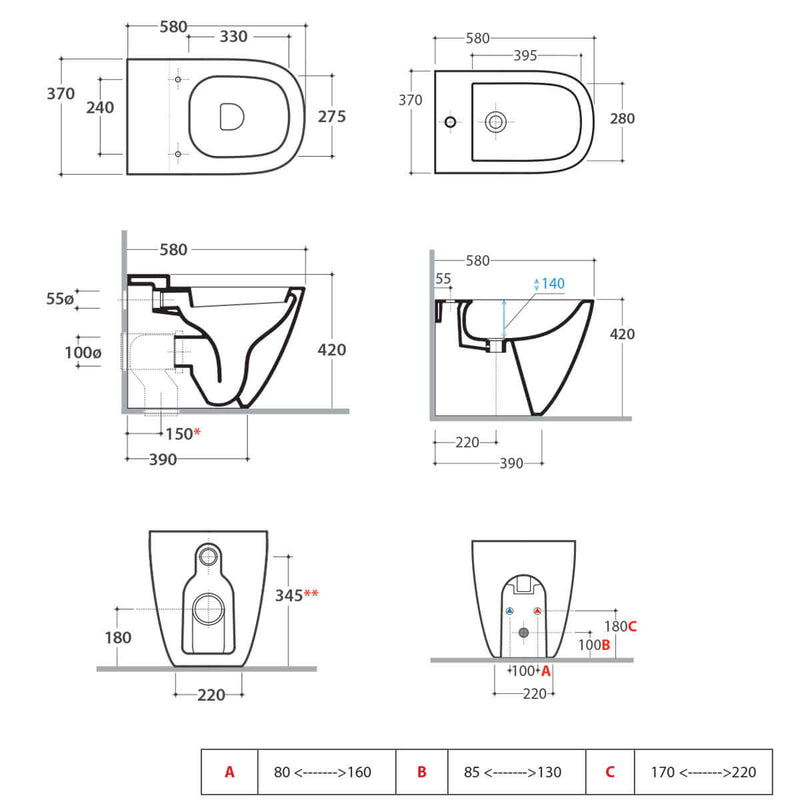 Sanitari Filo parete Ceramica Globo Stockholm MULTI WC + BIDET + SEDILE SOFT CLOSE