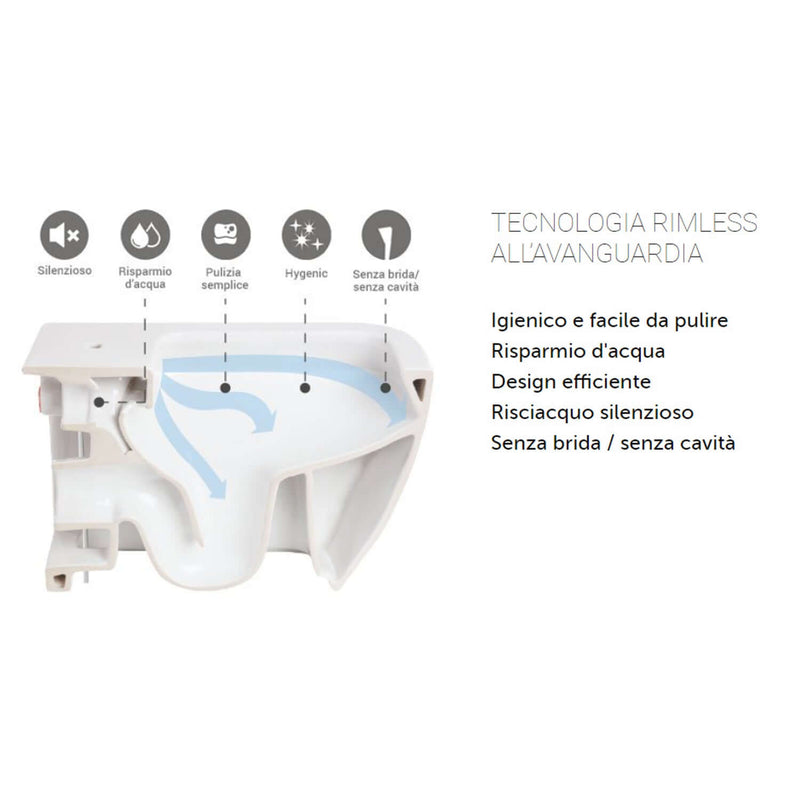 Coppia di sanitari sospesi Block di Rak Ceramics cm 37x52 bidet - wc senza brida e copriwater
