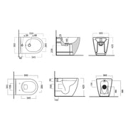 Sanitari filomuro collezione Tiara di Linpha Sanitary cm 36x53 senza brida con copriwater soft close -Nero Opaco