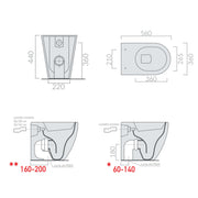 Coppia di sanitari filomuro 56x36 cm scarico traslato serie Dream di Ceramica Galassia con sedile soft close