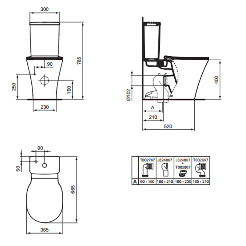 Vaso filomuro con cassetta Ideal Standard Connect Air con sedile a chiusura tradizionale