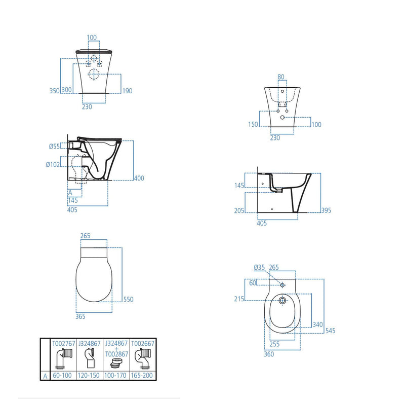 Sanitari Filo Muro Ideal Standard Connect Air AquaBlade con scarico traslato e Sedile soft close
