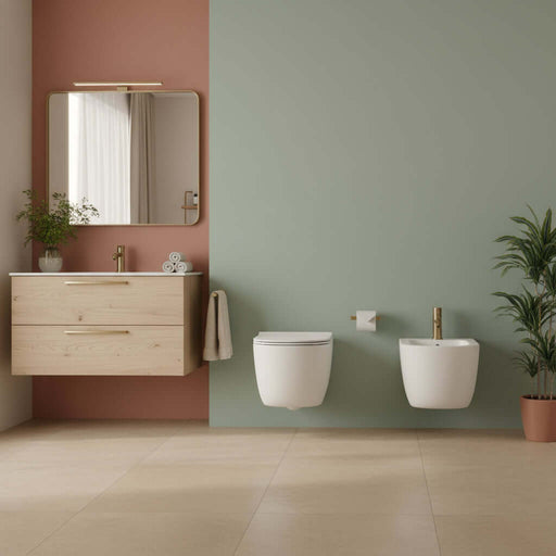 Sanitari sospesi modello Ilary 55 con sedile SoftClose 55x35cm - Bianco lucido