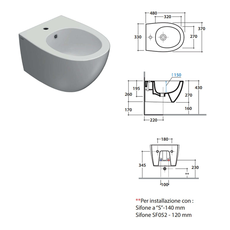Sanitari sospesi con sedile soft-close 48x37 cm modello 4all Ceramica Globo - Nero Opaco
