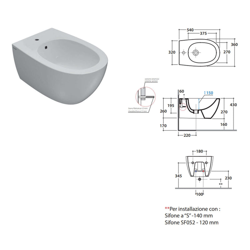 Sanitari sospesi con sedile soft-close 54x36 cm modello 4all Ceramica Globo - Nero Opaco