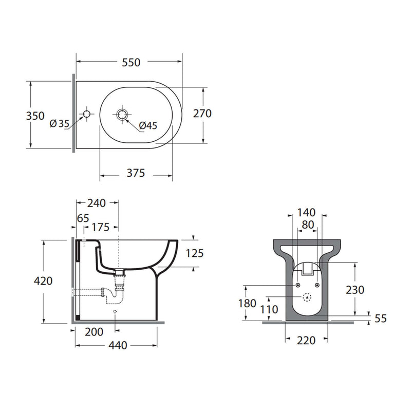 Bidet monoforo installazione filo parete 55x35 cm modello Nuvola- Azzurra Ceramica