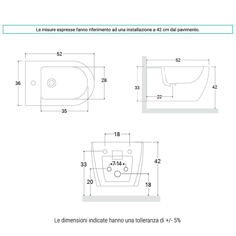 Sanitari sospesi senza brida con Copriwater Soft Close BathCore serie Aria 52x37 - Bianco Lucido