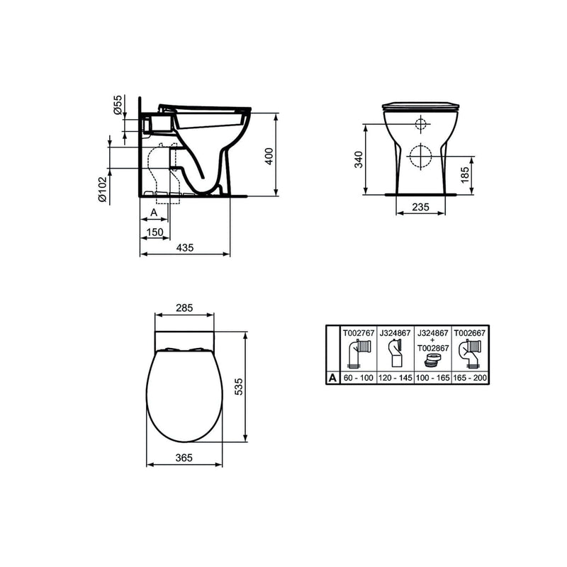 Sanitari Filo Parete con Scarico Traslato completo di sedile Eurovit Ideal standard