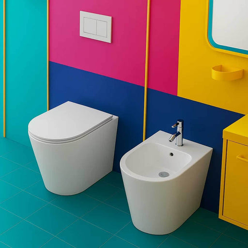 Sanitari filomuro senza brida con copriwater soft close BathCore serie Cuore - L 37 x P 52 x H 41 cm