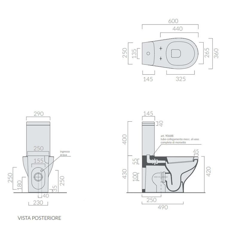 Wc Monoblocco 66x36 cm serie Eden di Ceramica Galassia con sedile avvolgente soft close