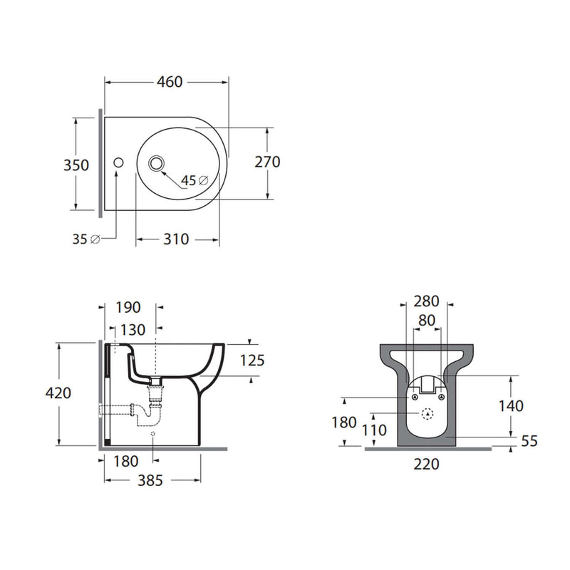 Bidet monoforo installazione filo parete 46x35 cm modello Nuvola Mini- Azzurra Ceramica