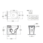 Sanitari filomuro Experience-bidet wc senza brida con scarico traslato e sedile tradizionale 54