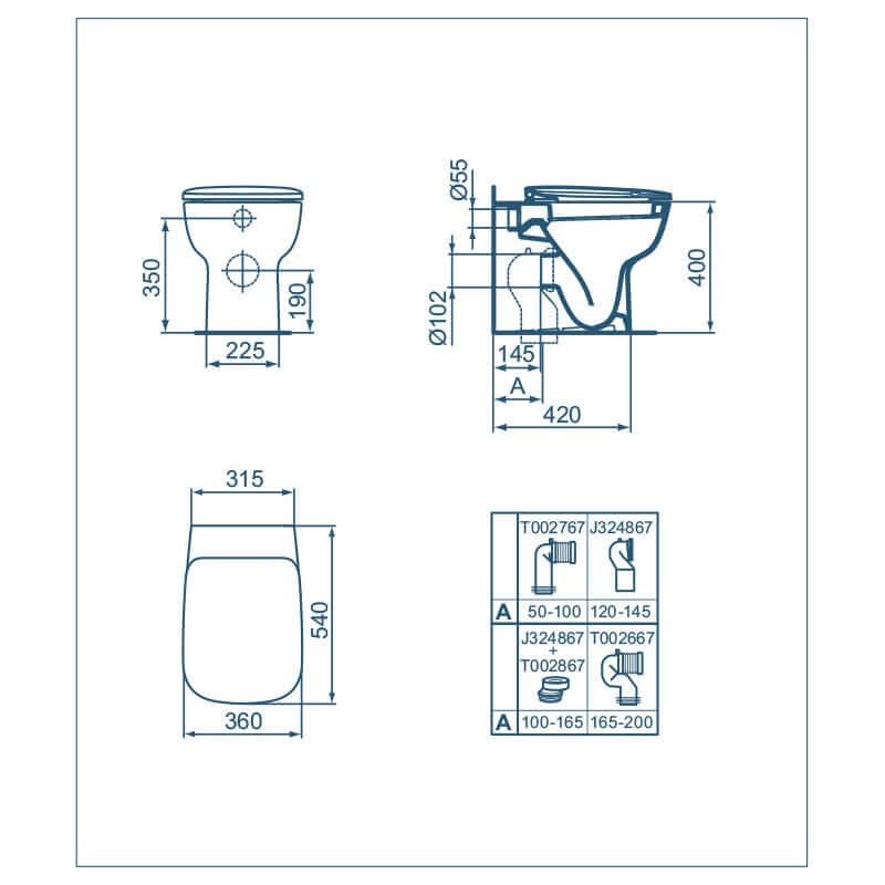 Sanitari filo muro con scarico traslato Ideal Standard Esedra Wc + bidet + sedile slim