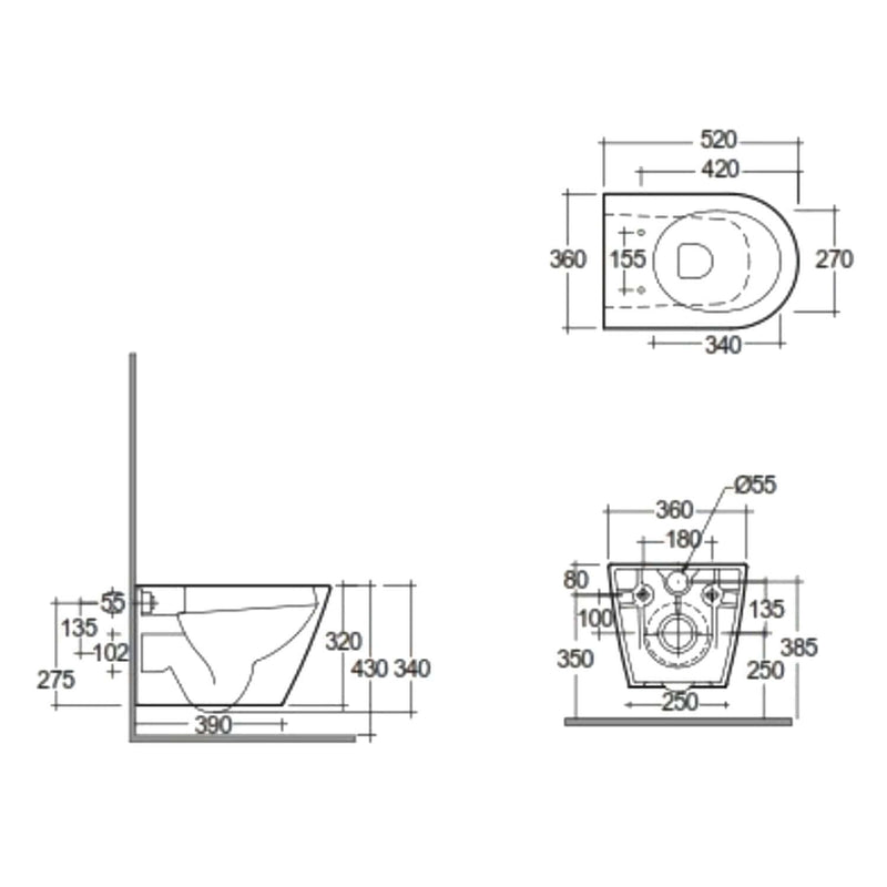 Sanitari sospesi cm 52x36 mod. Sensation wc rimless+bidet+sedile soft close Cappuccino Opaco
