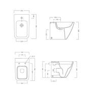 Sanitari filomuro con bidet e wc Rimless a scarico universale e sedile soft close modello Metrica Pozzi Ginori cm 56