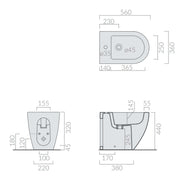 Coppia di sanitari filomuro 56x36 cm scarico traslato serie Dream di Ceramica Galassia con sedile soft close