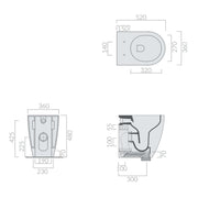 Coppia di sanitari filomuro 52x36 cm altezza h48 cm serie Dream di Ceramica Galassia con sedile soft close