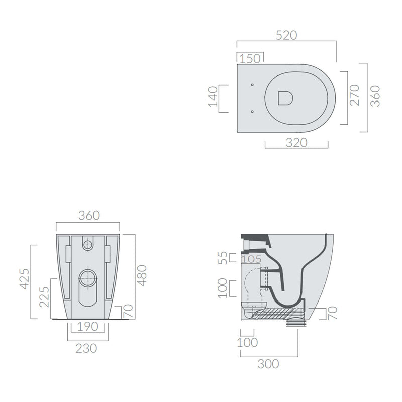 Coppia di sanitari filomuro 52x36 cm altezza h48 cm serie Dream di Ceramica Galassia con sedile soft close