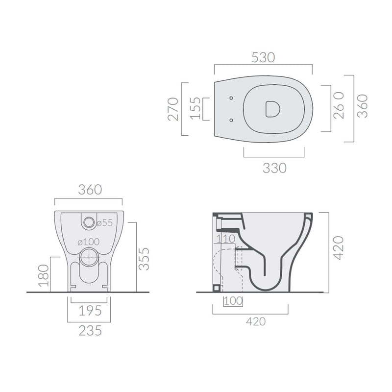 Coppia di Sanitari Filomuro 53x36 cm serie Eden di Ceramica Galassia con sedile soft close