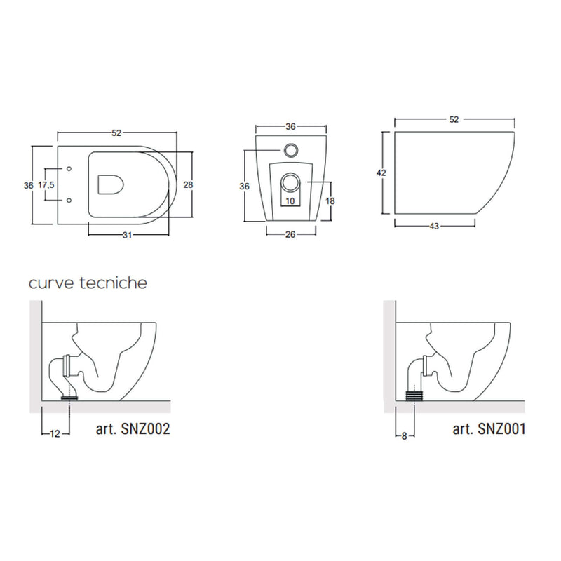 Vaso a terra con copriwater soft close Nilo BathCore L 36 Ã— P 52 Ã— H 42 cm â€“ Bianco lucido