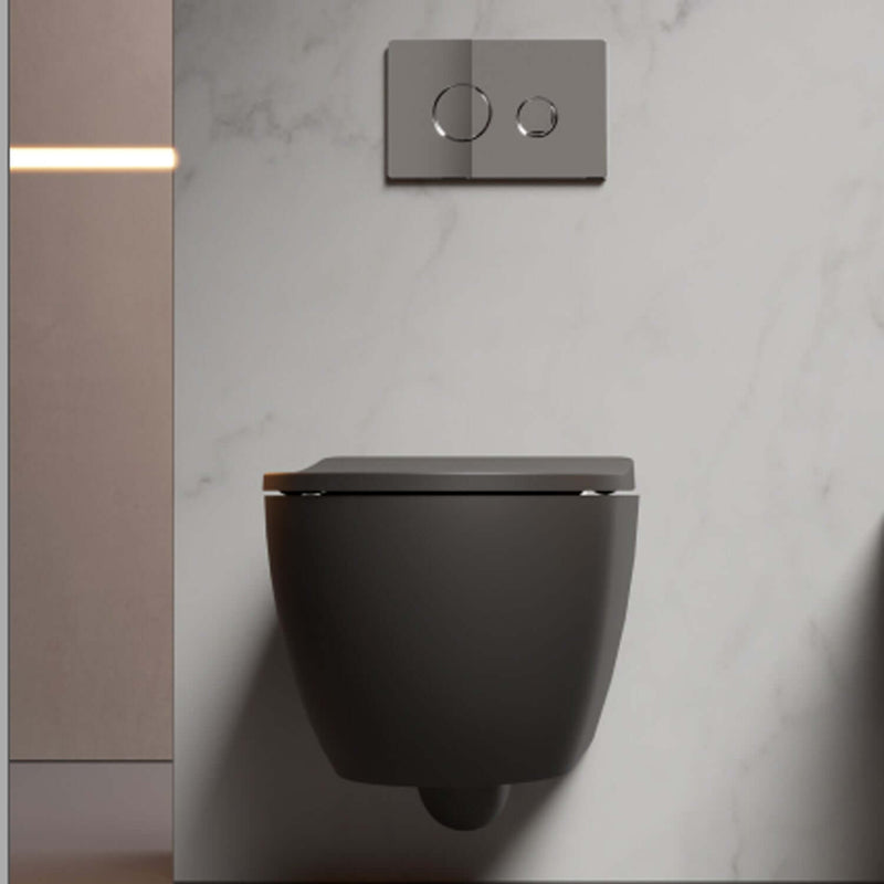 WC sospeso senza brida Domus Falerii collezione Fogliolina meteorite con copriwater