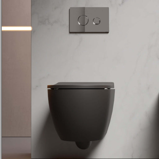 WC sospeso senza brida Domus Falerii collezione Fogliolina meteorite con copriwater