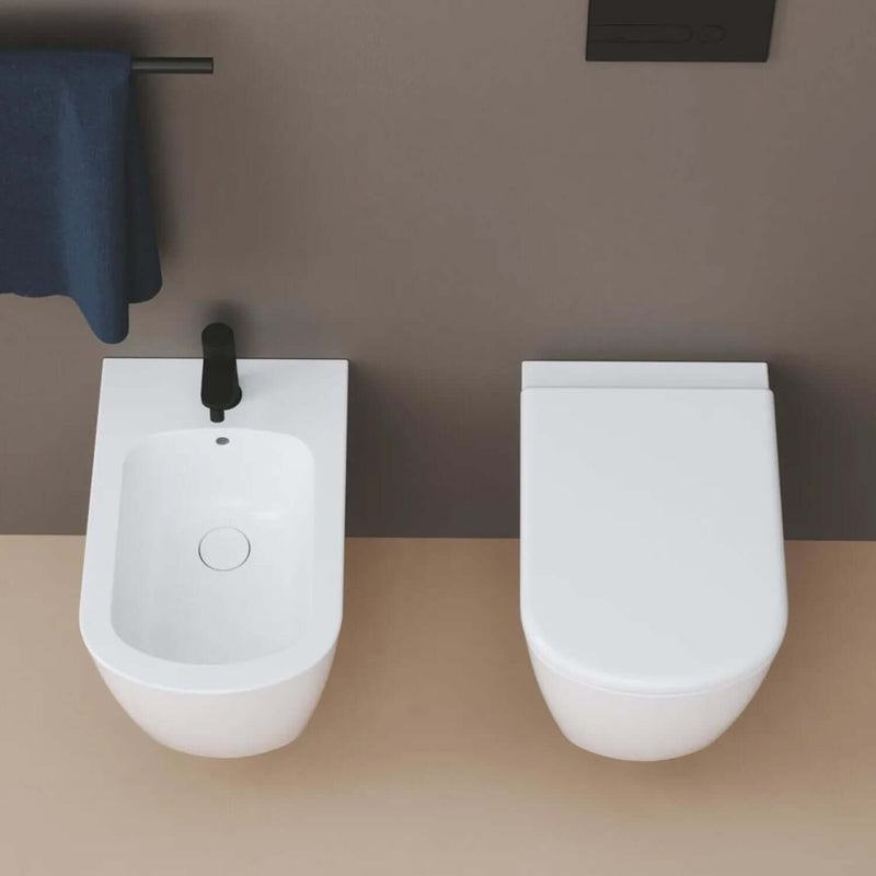 Coppia sanitari sospesi Ceramica Azzurra serie Aurea 55x36x33 cm con sedile soft-close - Bianco lucido