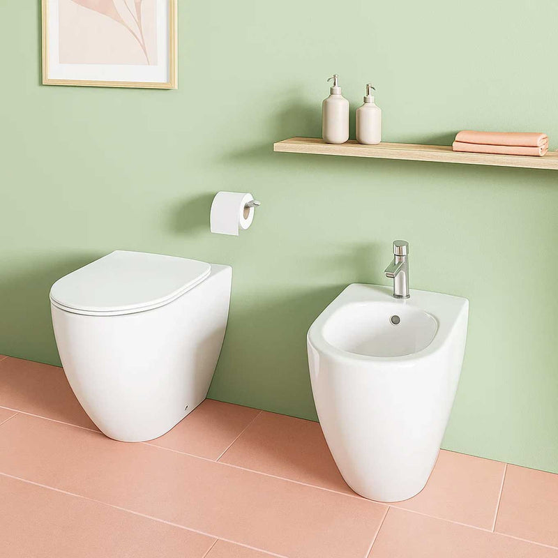 Sanitari filomuro collezione Tiara di Linpha Sanitary cm 36x53 senza brida con copriwater soft close -Bianco Opaco