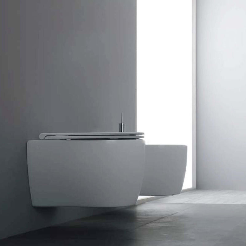 Santari sospesi serie Skip 50 in ceramica bianca con coprivaso chiusura tradizionale- Disegno Ceramica