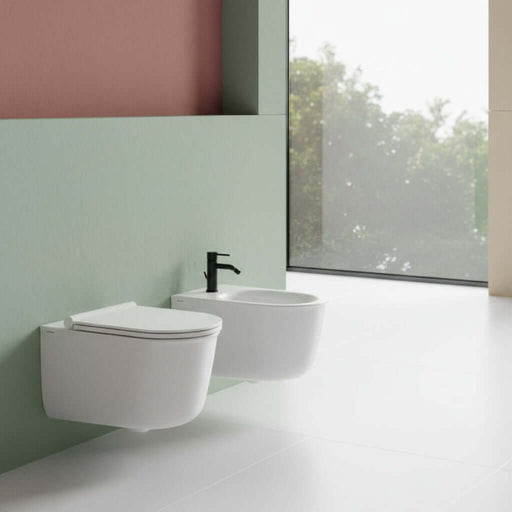 Coppia sanitari sospesi Ceramica Dolomite modello Mayka 55,5x36 cm con sedile Softclose